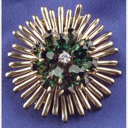 14kt Gold and Green Tourmaline Flower Clip, Tiffany & Co.