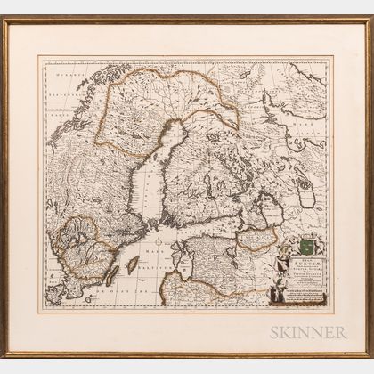 Map Regni Sueciae Tabula generalis, divisa in Sueciae, Gotiae Regna Finniae Ducatum Lapponiam, Livoniam Ingriam.
