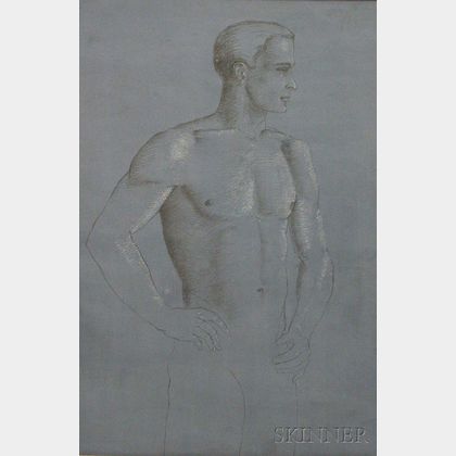 Attributed to Neil Drevitson (American, b. 1944) Portrait of a Standing Male Nude.