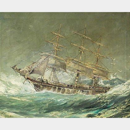 Robert J. Lie (American, 1899-1980) Ship on Rough Seas