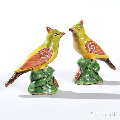 Two Polychrome Decorated Delft Birds