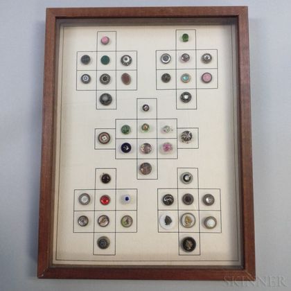 Framed Group of Paperweight and Other Buttons