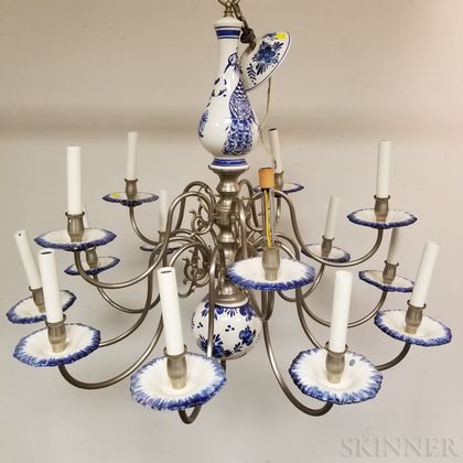 Modern Delft Ceramic Fifteen-light Chandelier