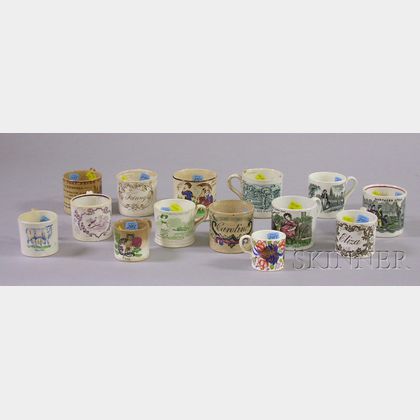 Fourteen Assorted Pottery Children's Mugs