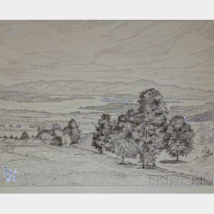 Three Unframed Ink on Board Views of the White Mountains Attributed to Philip Cheney (American, 1897-1992)