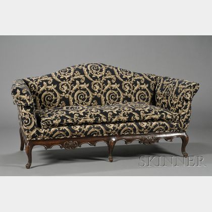Queen Anne-style Mahogany Camel-back Sofa