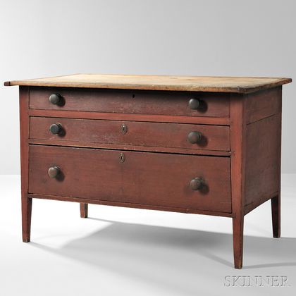 Shaker Red-painted Pine Three-drawer Counter