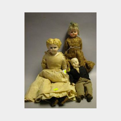 Three Papier-mache Shoulder Head Dolls