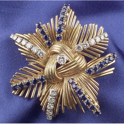 18kt Gold, Sapphire and Diamond Flower Brooch, Raymond Yard