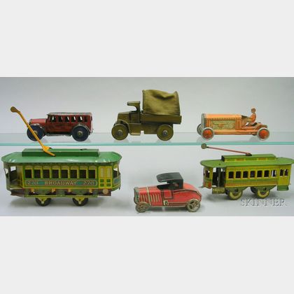 Six Lithographed Tin Vehicles