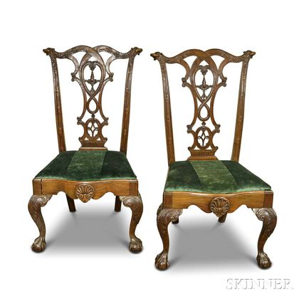 Pair of Chippendale-style Carved Mahogany Side Chairs