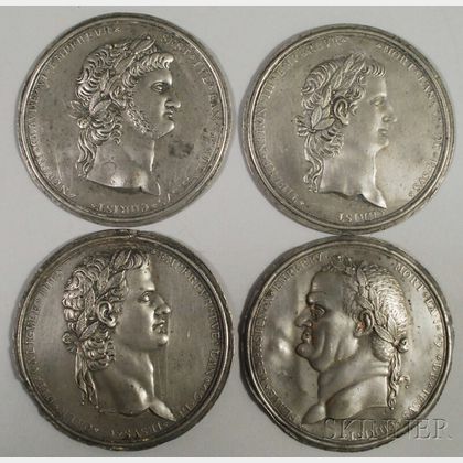 Four Grand Tour Cast Pewter Medallions Depicting Roman Emperors