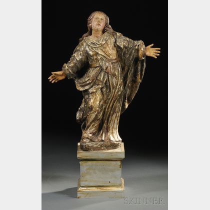 Continental Polychrome, Gilt, and Carved Wood Figure of the Assumption of the Virgin