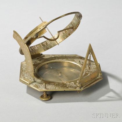 Brass Equinoctial Augsburg-type Pocket Sundial