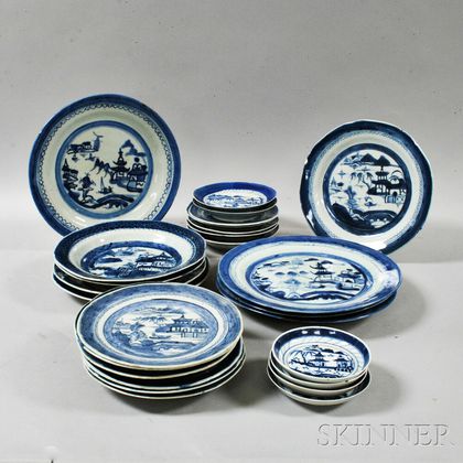 Twenty-six Canton Porcelain Plates and Saucers
