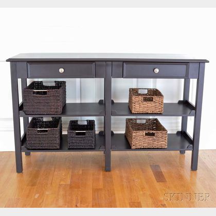 Modern Ebonized Two-drawer Open Shelf Side Table