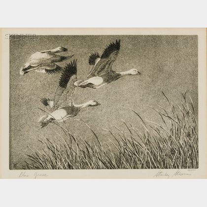 Stanley Stearns (American, b. 1926) Lot of 1955 "Duck Stamp" Items: Blue Geese