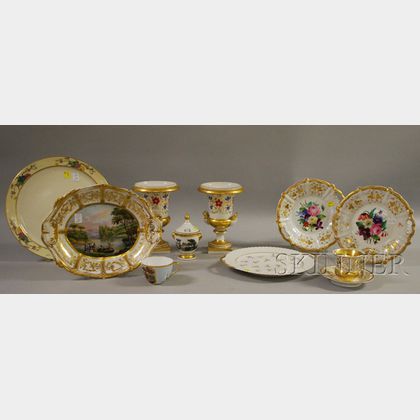 Thirteen Assorted Gilt and Polychrome Painted Porcelain Items