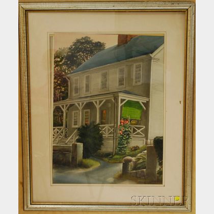 Framed Watercolor on Paper House View Attributed to John A. Cederstrom (American, 20th Century)