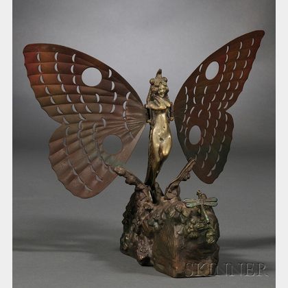 After Carl Kauba (Austrian, 1865-1922) Patinated "Naughty" Bronze Figure of a Dragonfly Nymph, Metamorphosis