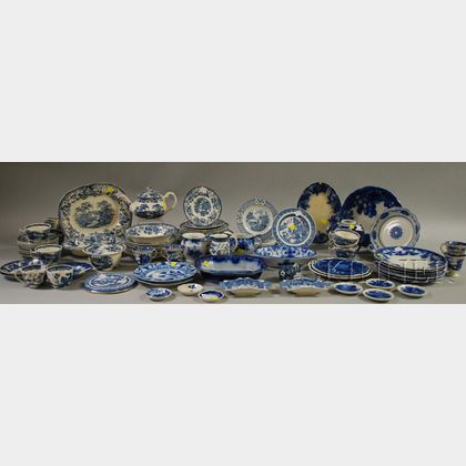 Large Lot of Mostly Blue and White Transfer-decorated Tableware
