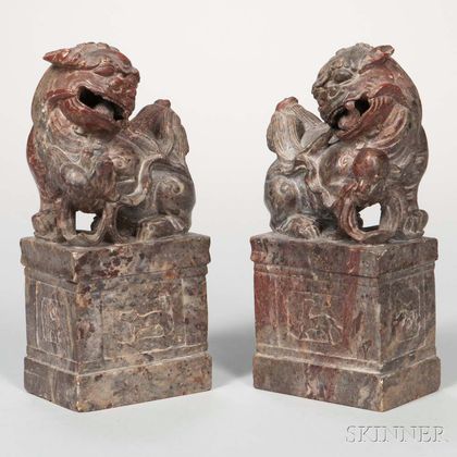 Pair of Soapstone Carvings of Foo Lions