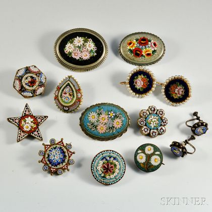 Twelve Pieces of Micromosaic Jewelry