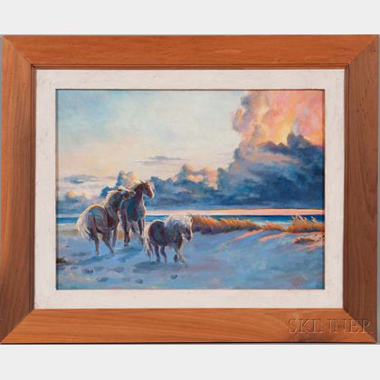 Joyce Hall (American, 20th/21st Century) Chincoteague Ponies at Sunset.