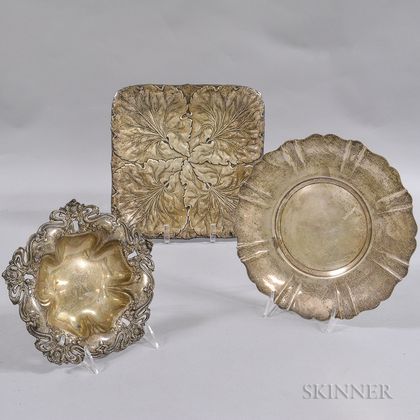 Three Art Nouveau Sterling Silver Trays