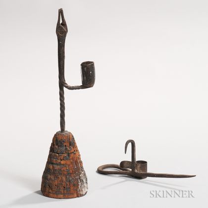 Wrought Iron Rushlight and Miner's Candlestick