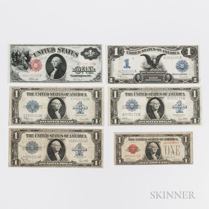 Six $1 Silver Certificates and Legal Tender Notes
