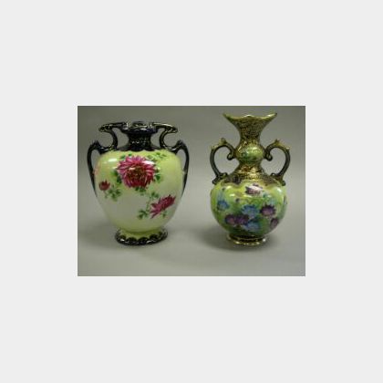 Two Nippon Handpainted Floral and Gilt Decorated Porcelain Vases. 