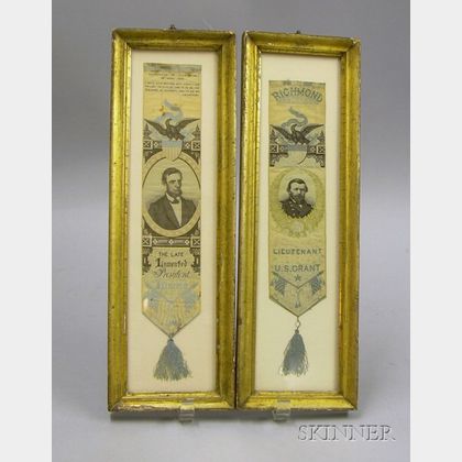 Two Historical Framed Woven Silk Bookmark Ribbons