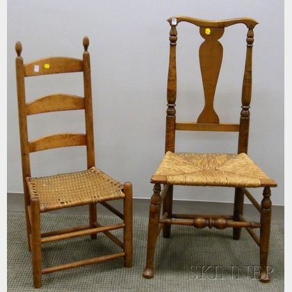 Slat-back Side Chair and a Queen Anne Tiger Maple Side Chair. 