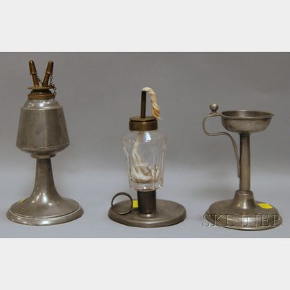 Three Early Pewter Lighting Devices