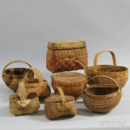 Eight Small Woven Splint Baskets
