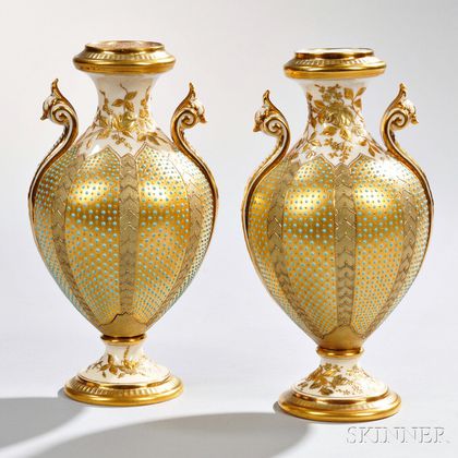 Two Jeweled Coalport Porcelain Vases