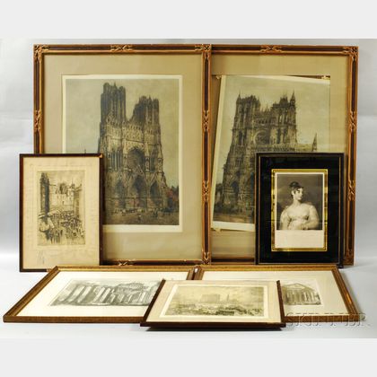 Two Framed Piranesi Engravings and Five Others