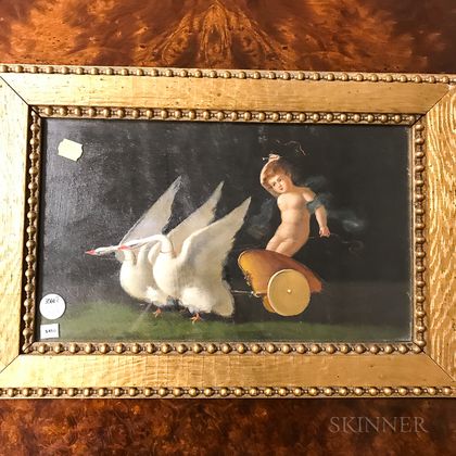 Anglo/American School, 19th/20th Century Swans Pulling a Chariot and Putto.