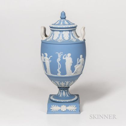 Wedgwood Solid Light Blue Jasper Vase and Cover