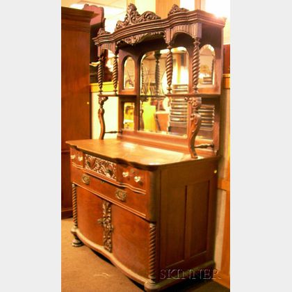 Victorian Carved Oak and Mirrored Two-Part Sideboard