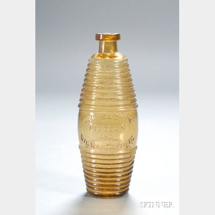"Old Sachem" Yellow Glass Bitters Bottle