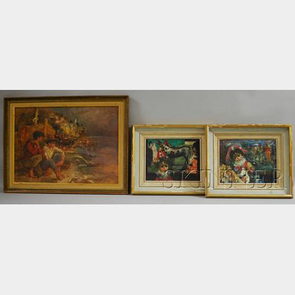 Lot of Three Works: Jean Calogero (Italian/American, 1922-2001),Two Portraits of Young Harlequins