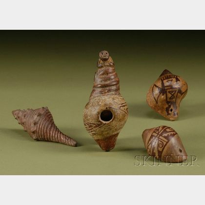 Four Pre-Columbian Pottery Ocarinas