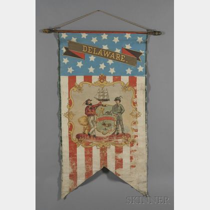 Polychrome-painted Centennial Banner Depicting the State Seal of Delaware