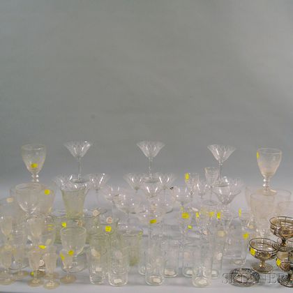 Approximately Eighty-four Pieces of Etched Stemware