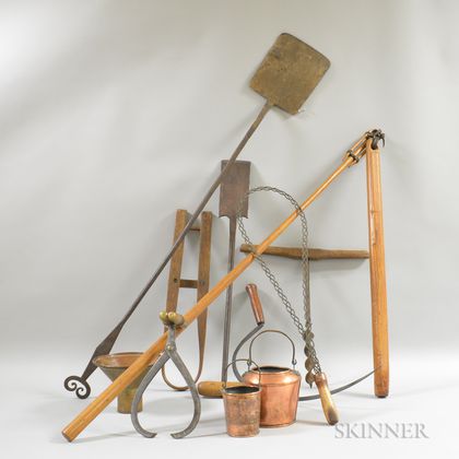 Group of Wrought Iron and Wood Domestic Tools