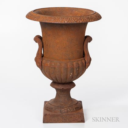 Red-painted Cast Iron Urn