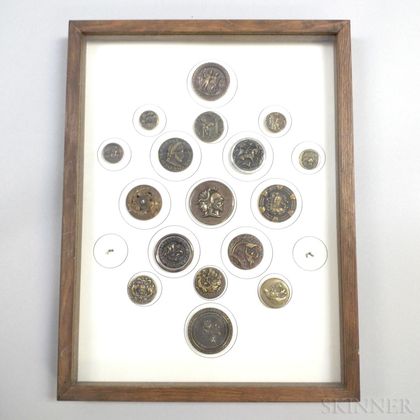 Framed Group of Stamped Metal Buttons