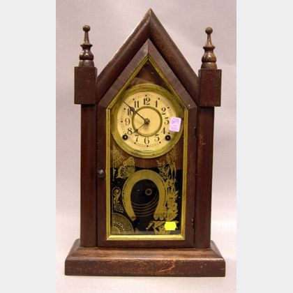 Brown Painted Waterbury Clock Co. Steeple Shelf Clock